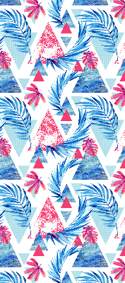 Rolgordijn voor balkondeur met blauwe bladeren en driehoeken