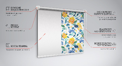 Rolgordijn voor balkondeur in gele uitvoering met blauwe plantenprint