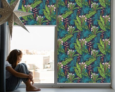 Rolgordijn voor raam in exotische plantenprint