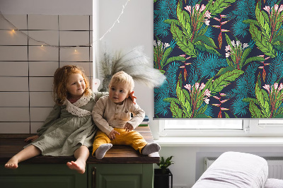 Rolgordijn voor raam in exotische plantenprint