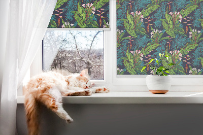 Rolgordijn voor raam in exotische plantenprint
