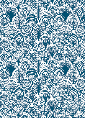 Binnenrolgordijn voor raam in blauw patroon