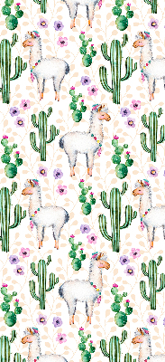 Binnenrolgordijn voor raam met lama's en cactussen
