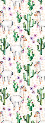 Binnenrolgordijn voor raam met lama's en cactussen