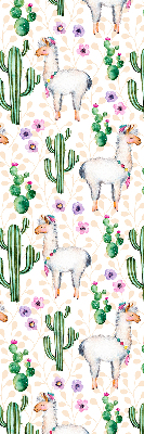 Binnenrolgordijn voor raam met lama's en cactussen