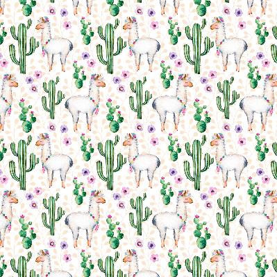 Binnenrolgordijn voor raam met lama's en cactussen