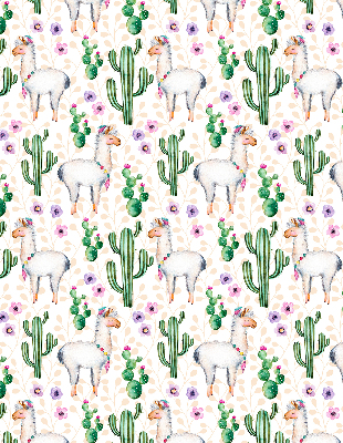 Binnenrolgordijn voor raam met lama's en cactussen