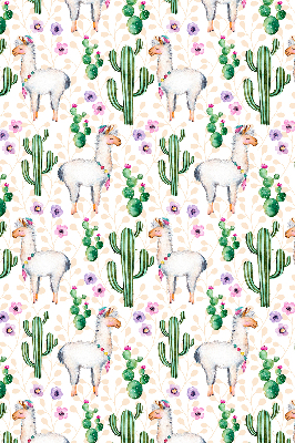 Binnenrolgordijn voor raam met lama's en cactussen