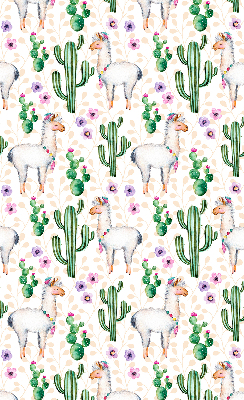 Binnenrolgordijn voor raam met lama's en cactussen