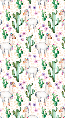 Binnenrolgordijn voor raam met lama's en cactussen