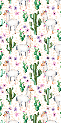 Binnenrolgordijn voor raam met lama's en cactussen
