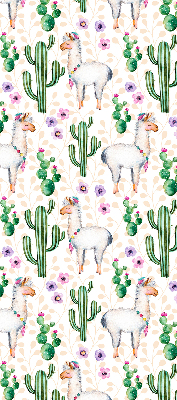 Binnenrolgordijn voor raam met lama's en cactussen