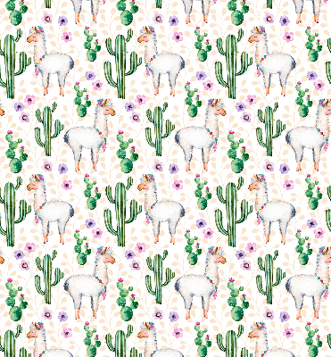 Binnenrolgordijn voor raam met lama's en cactussen