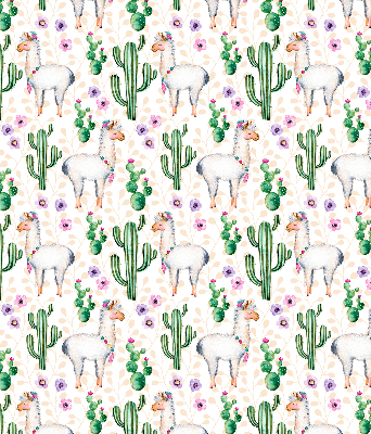 Binnenrolgordijn voor raam met lama's en cactussen