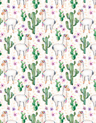 Binnenrolgordijn voor raam met lama's en cactussen