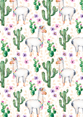 Binnenrolgordijn voor raam met lama's en cactussen