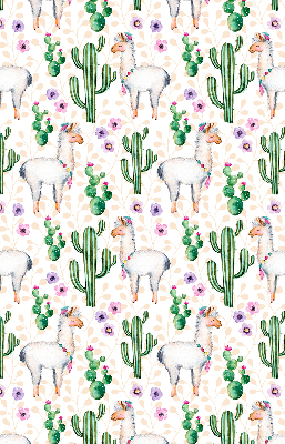 Binnenrolgordijn voor raam met lama's en cactussen