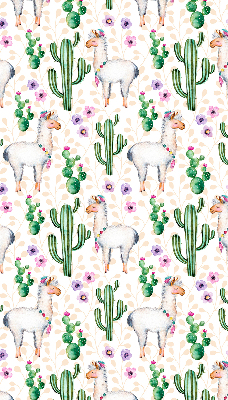 Binnenrolgordijn voor raam met lama's en cactussen