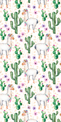 Binnenrolgordijn voor raam met lama's en cactussen
