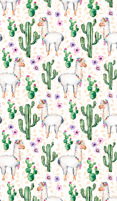 Binnenrolgordijn voor raam met lama's en cactussen