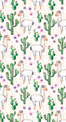 Binnenrolgordijn voor raam met lama's en cactussen