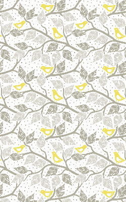 Rolgordijn voor balkondeur met gele vogels op grijze takken