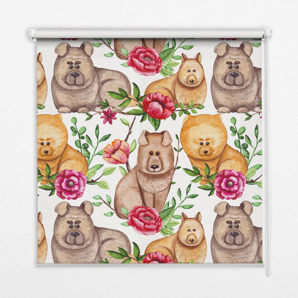 Binnengordijn met honden tussen de bloemen