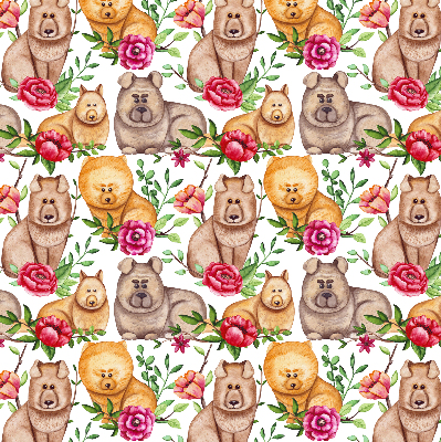 Binnengordijn met honden tussen de bloemen