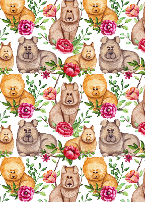 Binnengordijn met honden tussen de bloemen