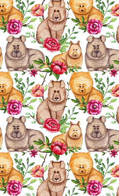 Binnengordijn met honden tussen de bloemen