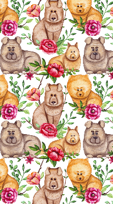 Binnengordijn met honden tussen de bloemen