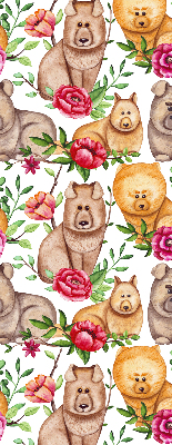 Binnengordijn met honden tussen de bloemen