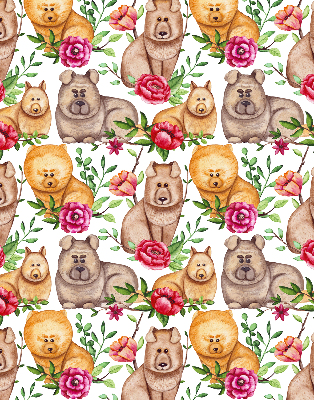 Binnengordijn met honden tussen de bloemen
