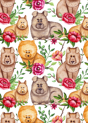 Binnengordijn met honden tussen de bloemen