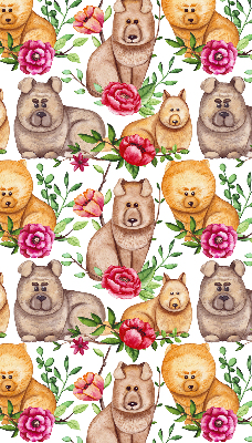 Binnengordijn met honden tussen de bloemen