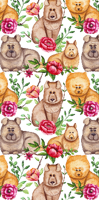 Binnengordijn met honden tussen de bloemen