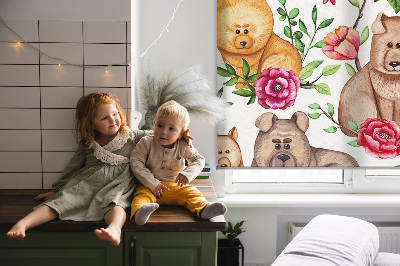 Binnengordijn met honden tussen de bloemen