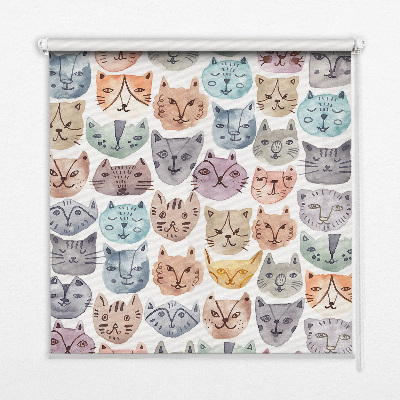 Binnenrolgordijn voor raam met kleurrijke kattengezichten