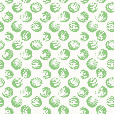 Rolgordijn voor raam met planten die weerspiegeld worden in groene cirkels
