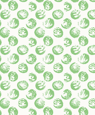 Rolgordijn voor raam met planten die weerspiegeld worden in groene cirkels