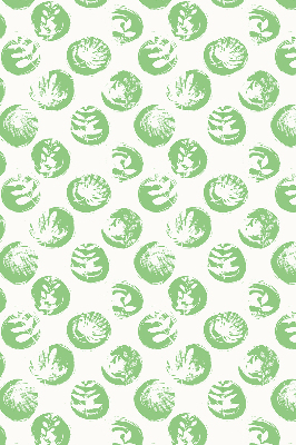 Rolgordijn voor raam met planten die weerspiegeld worden in groene cirkels