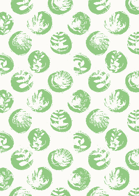 Rolgordijn voor raam met planten die weerspiegeld worden in groene cirkels