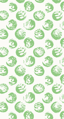 Rolgordijn voor raam met planten die weerspiegeld worden in groene cirkels
