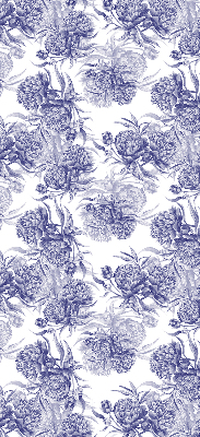 Stoffen rolgordijn in de kleur blauw met bloemmotief