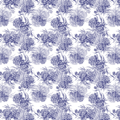 Stoffen rolgordijn in de kleur blauw met bloemmotief