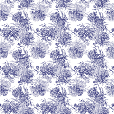 Stoffen rolgordijn in de kleur blauw met bloemmotief