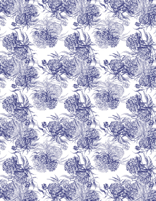 Stoffen rolgordijn in de kleur blauw met bloemmotief