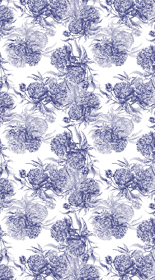 Stoffen rolgordijn in de kleur blauw met bloemmotief