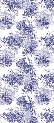 Stoffen rolgordijn in de kleur blauw met bloemmotief