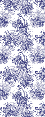 Stoffen rolgordijn in de kleur blauw met bloemmotief